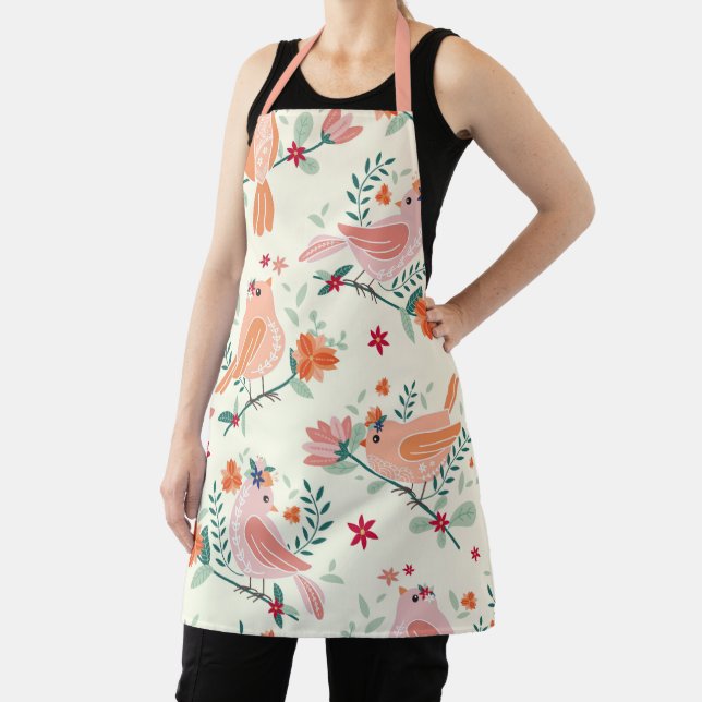 Spring Peach Watercolor Floral pattern Apron (Insitu)