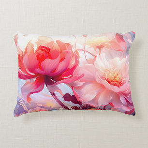 Spring Peony Bloom Garden Watercolor Accent Pillow