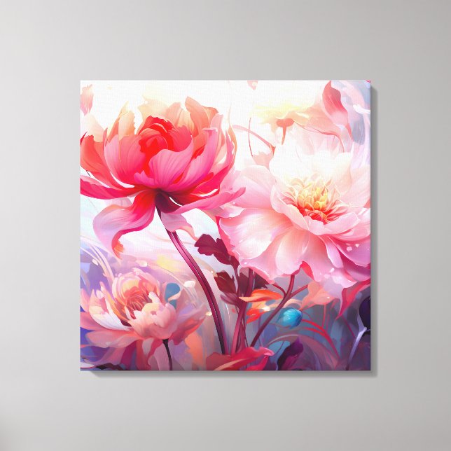 Spring Peony Bloom Garden Watercolor Canvas Print (Front)