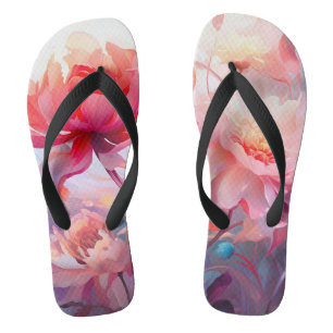 Spring Peony Bloom Garden Watercolor Flip Flops