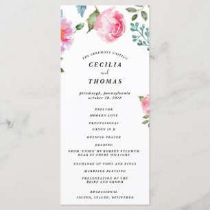 Spring Peony Floral Wedding Programme