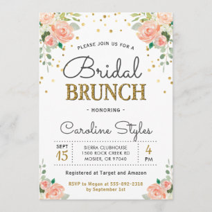 Spring Peony Gold Glitter Elegant Bridal Brunch Invitation