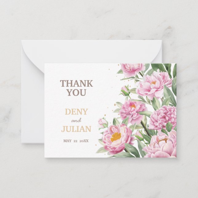 Spring Peony Romantic Thank You  Flowers Note Card (Front)