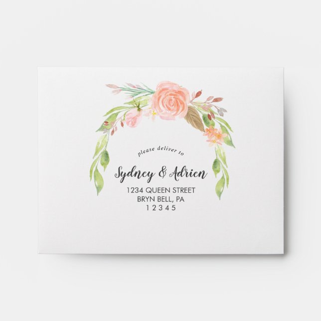 Spring Peony Self-Addressed Wedding RSVP Envelope (Front)