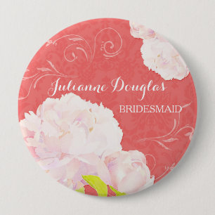 Spring Peony Wedding Bouquet Bridesmaids 4 Inch Round Button