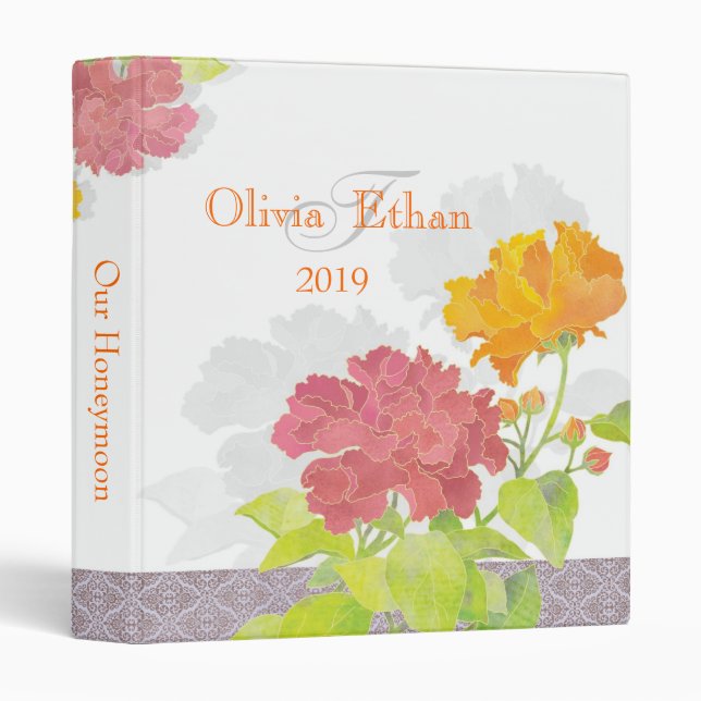 Spring Peony Wedding Honeymoon Photo Album Binder (Front/Spine)
