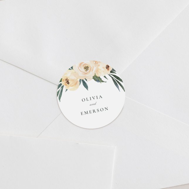 Spring Peony Wedding Stickers. Classic Round Sticker (Round Sticker Mock-up)