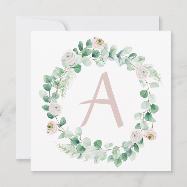 Spring peony wreath with letter customisable announcement (Front)