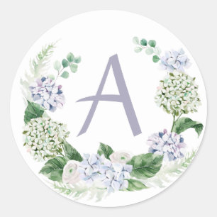 Spring peony wreath with letter customisable classic round sticker