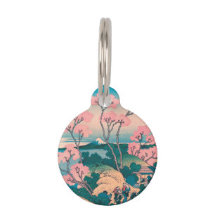 Spring Picnic under Cherry Tree Flowers Mount Fuji Pet Tag
