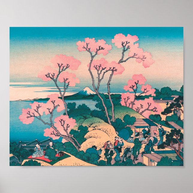Spring Picnic under Cherry Tree Flowers Mount Fuji Poster (Front)