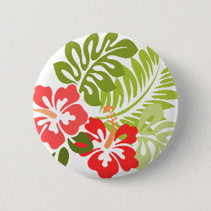 Spring Pink and Red Hibiscus Flowers Hawaii 2 Inch Round Button
