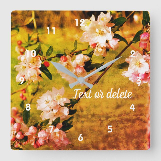 Spring Pink And White Blossoms Abstract  Square Wall Clock (Front)