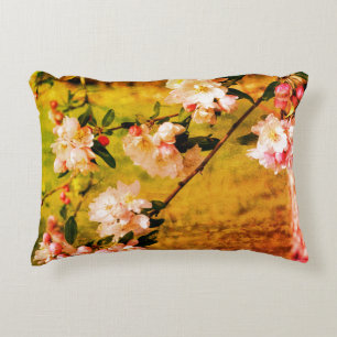 Spring Pink And White Blossoms Grunge Abstract  Accent Pillow