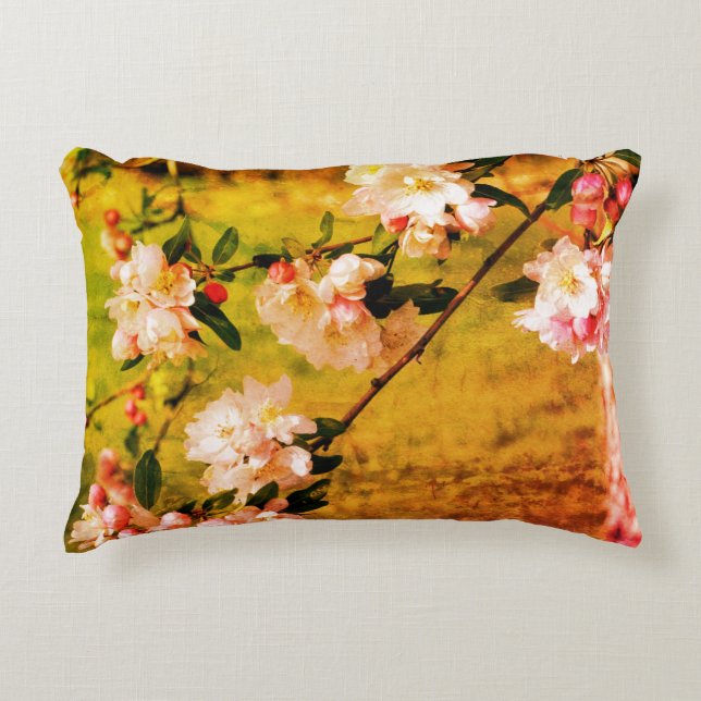 Spring Pink And White Blossoms Grunge Abstract  Accent Pillow (Front)