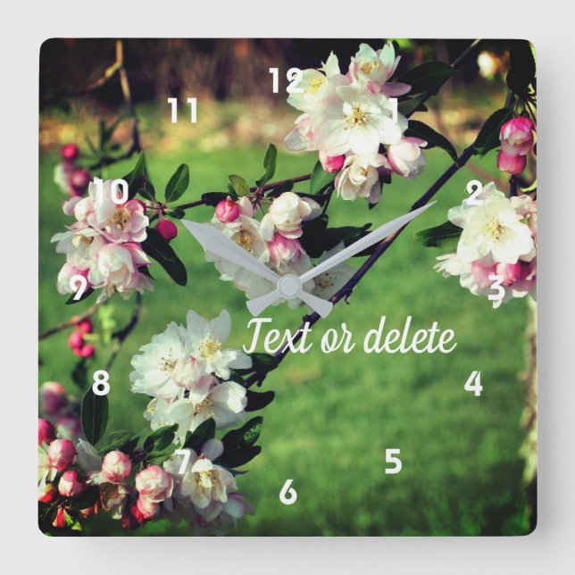Spring Pink And White Blossoms Personalized Square Wall Clock (Front)