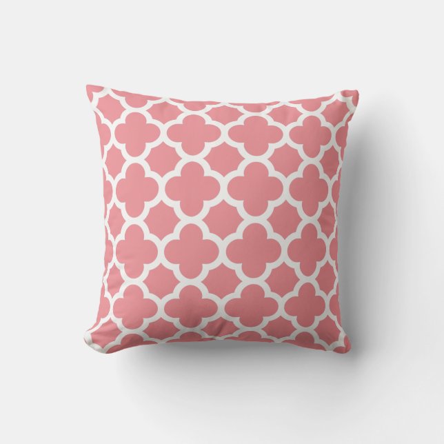 Spring Pink and White Quatrefoil Throw Pillow (Front)