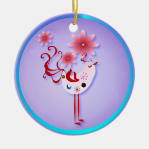 Spring Pink Bird Of Happiness  Necklace Ceramic Ornament