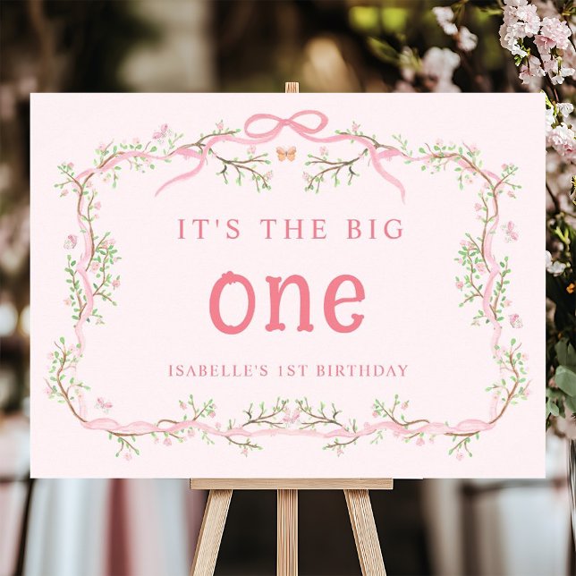 Spring Pink Blossom Floral Frame 1st Birthday Sign (Creator Uploaded)