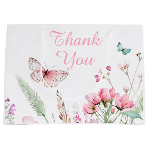Spring Pink Butterfly Floral Baby Shower Large Gift Bag