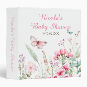 Spring Pink Butterfly Floral Baby Shower Photo  Binder