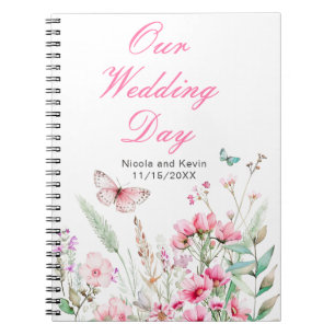 Spring Pink Butterfly Floral Wedding Notebook