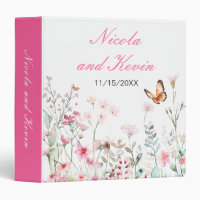 Spring Pink Butterfly Floral Wedding Photo Album