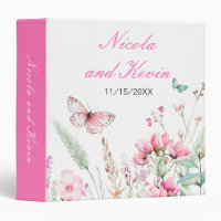 Spring Pink Butterfly Floral Wedding Photo Album