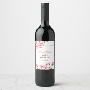 Spring Pink Cherry Blossom Floral Birthday Wine Label