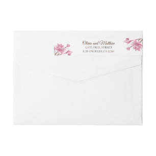 Spring pink cherry blossom. Floral Return Address Wrap Around Label