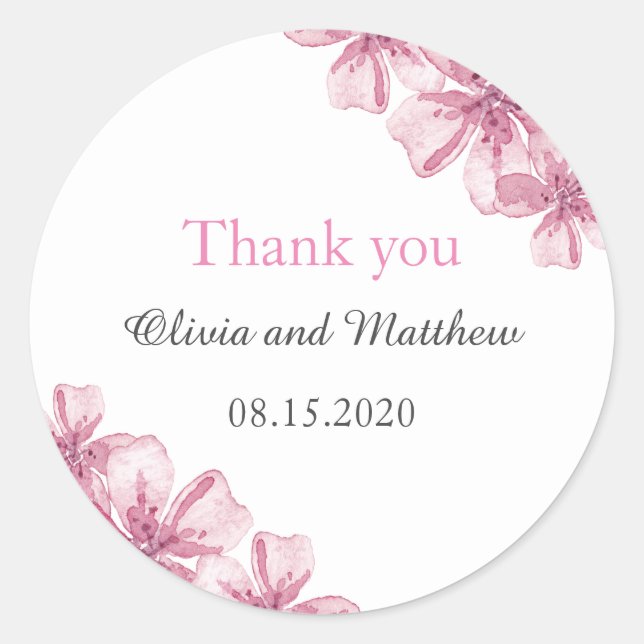 Spring pink cherry blossom. Floral Thank You Classic Round Sticker (Front)
