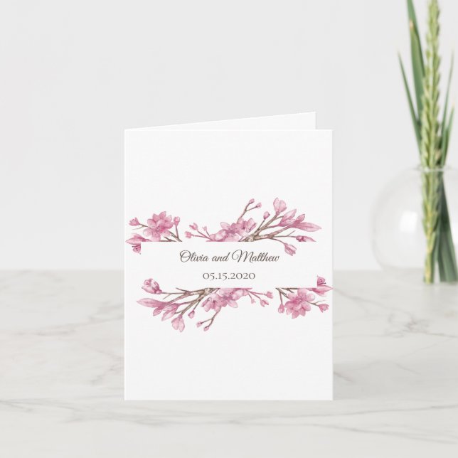 Spring pink cherry blossom. Floral wedding folded Invitation (Front)