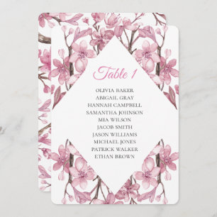 Spring pink cherry blossom. Wedding seating charts Invitation