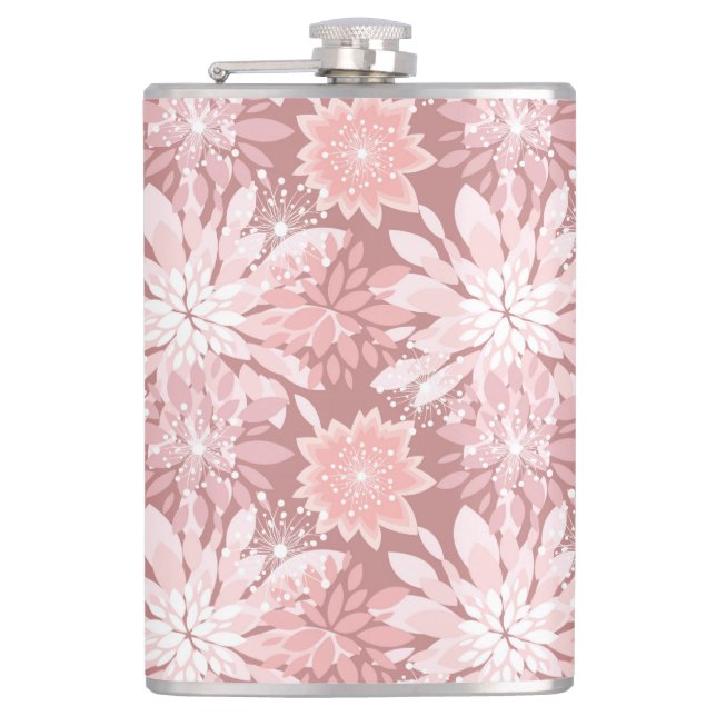 Spring  pink flora patterns hip flask (Front)