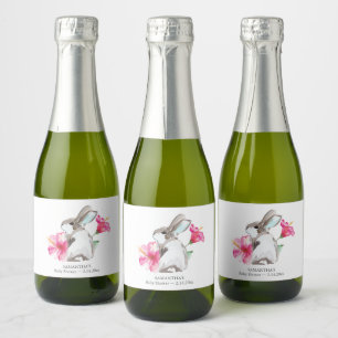 Spring Pink Floral and Bubbly Champagne Label