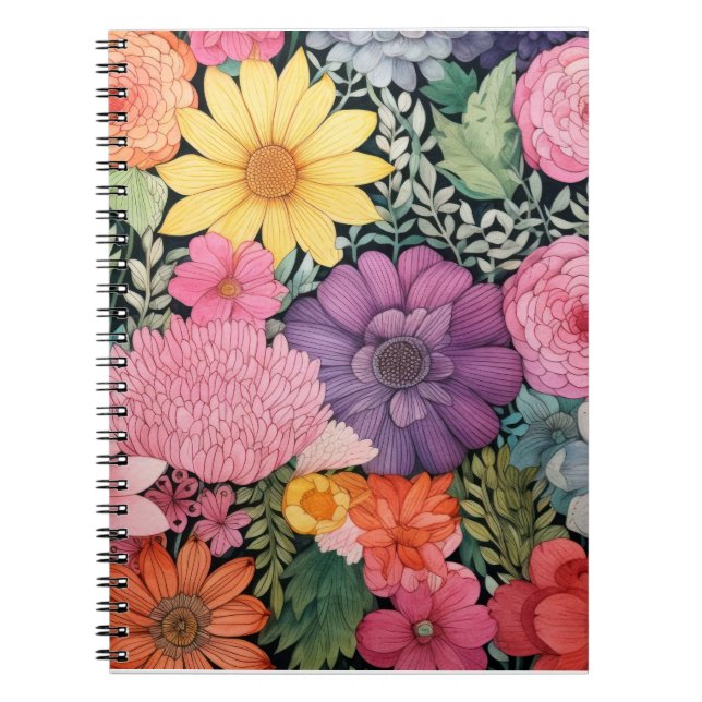 Spring pink floral background poster notebook (Front)