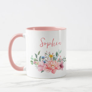 Spring Pink Floral Bouquet Personalize Name Mug
