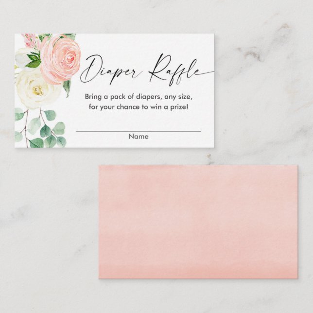 Spring pink floral green baby shower diaper raffle enclosure card (Front/Back)