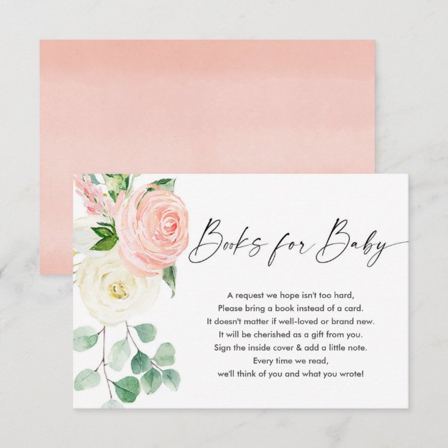 Spring pink floral greenery books for baby girl en enclosure card (Front/Back)