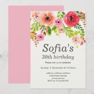 spring, pink floral invitation card woman party