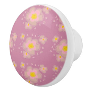 Spring Pink Flowers Ceramic Knob