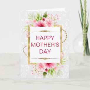 Spring Pink Flowers & Gold Mother's Day Card