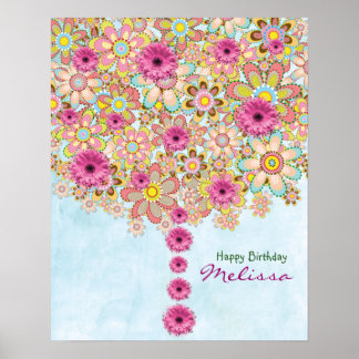 Spring Pink Flowers Tree - birthday poster