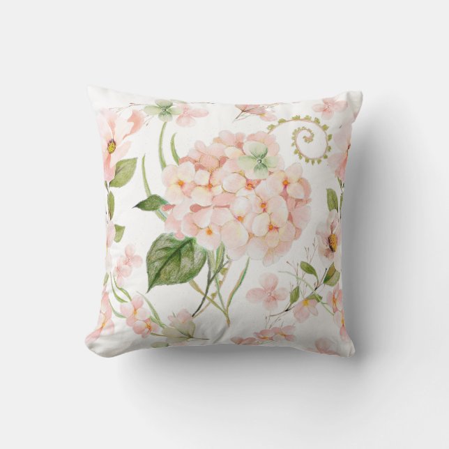 Spring pink hydrangea floral arangment  throw pillow (Front)