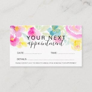 Spring pink loose floral watercolor hair makeup appointment card