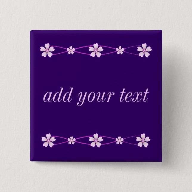Spring pink ornament with flowers 2 inch square button (Front)