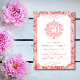 Spring Pink Roses Blossom Floral Birthday  Invitation