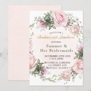 Spring Pink Roses Peony Bridesmaids Luncheon Invitation