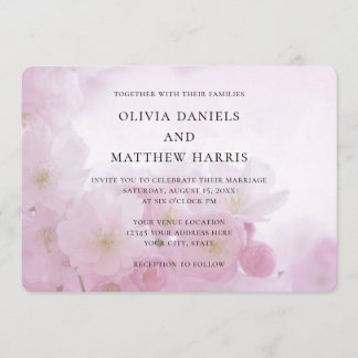 Spring pink sakura, cherry blossom. Floral wedding Invitation