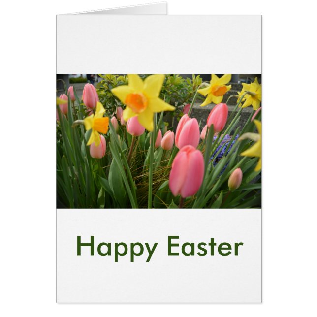 Spring pink tulip flowers Easter greeting card (Front)